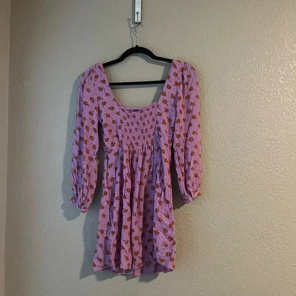 Billabong Heartland Dress Babydoll Floral Purple Small Beach Mini Dress - Picture 4 of 7